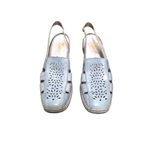 Rieker Women's Light Blue Leather Slingback Grama Core Flats Cutout Design Size
